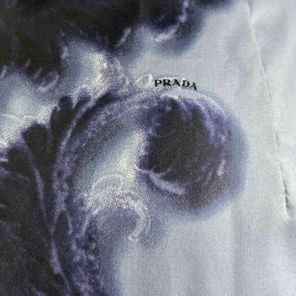 Prada 100% Silk Satin Blue Floral Pleated Knee Length A-Line Wrap Skirt 40 US 4 - Picture 5 of 7